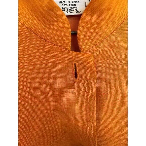 Maggy London Women's Size 12 Linen/Rayon Pumpkin Sheath Dress w Pineapple Button - Picture 5 of 10